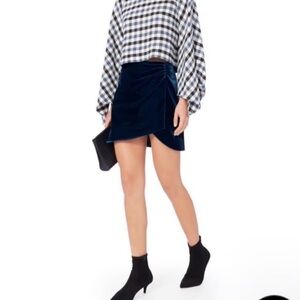 DEREK LAM 10 CROSBY Blue Velvet Wrap Mini Skirt